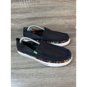Sanuk Slip On Loafers Mens Size 11 Black Sidewalk Surfer Canvas Woven Trim NEW